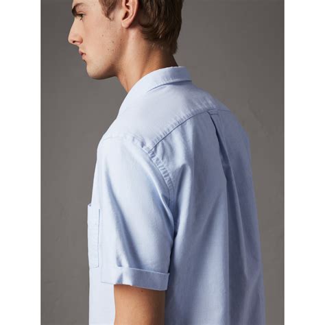 check detail short-sleeved cotton oxford shirt burberry|Check Cotton Shirt in Sand .